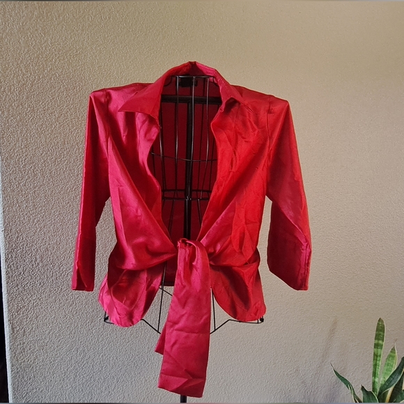 Beautiful red front tie shirt.  Size large. - Picture 1 of 4